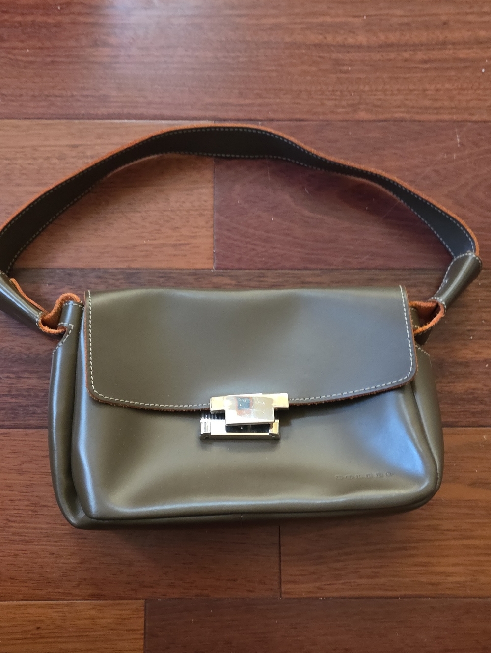 Bolero Brand Olive Green Leather Shoulder Bag with Silver Hardware